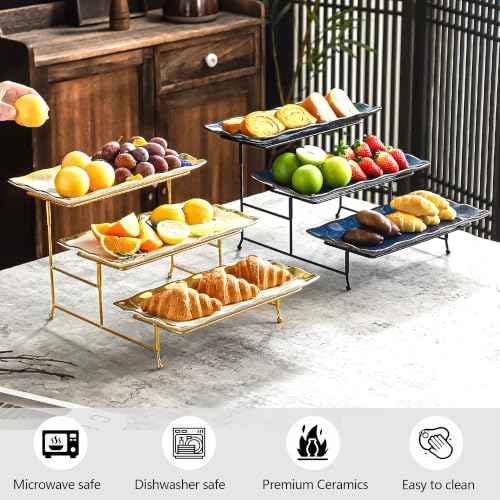 YYW 3-Tier Porcelain Serving Tray Set, 12 Inch Platters with Sturdy