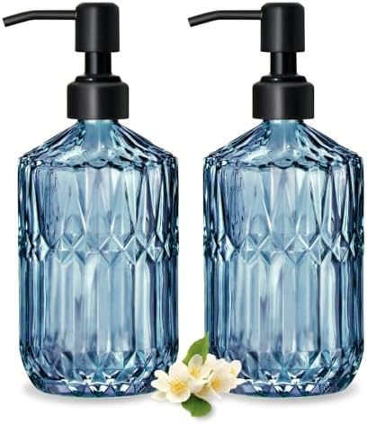COHOSEGE 17 Oz Blue Glass Kitchen Soap Dispenser for Dish Soap, 2 Pack