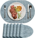 Faux Leather Oval Placemats Set of 6, Light Blue