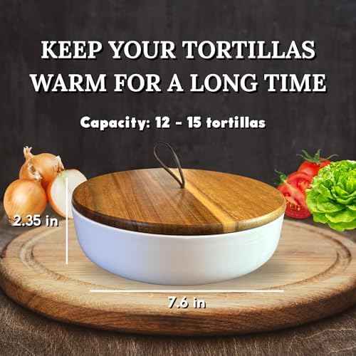 Ceramic Tortilla Warmer with Wooden Lid – 7.5 Inch Tortillero Keeps
