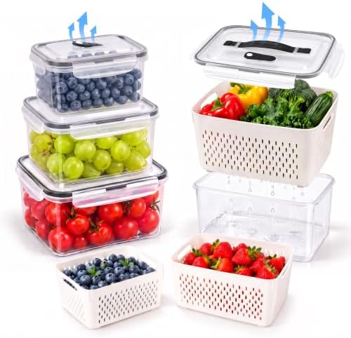 Fruit Storage Containers for Fridge: 3 PCS with Removable Colander