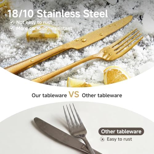 KINGSTONE Forks 4 Piece Gold Dinner Forks Set, 18/10 Stainless Steel