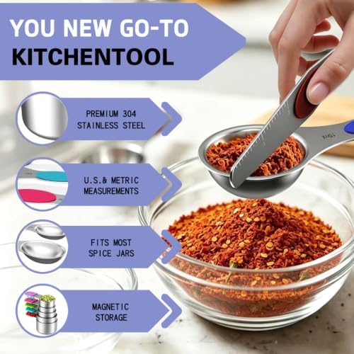 Stainless Steel Magnetic Measuring Cups and Spoons Set, 5 Nesting