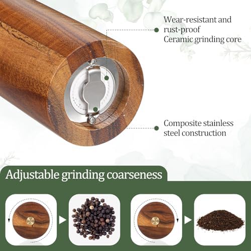 2 Pack Wooden Salt and Pepper Grinder Set, 8.46 Inch
