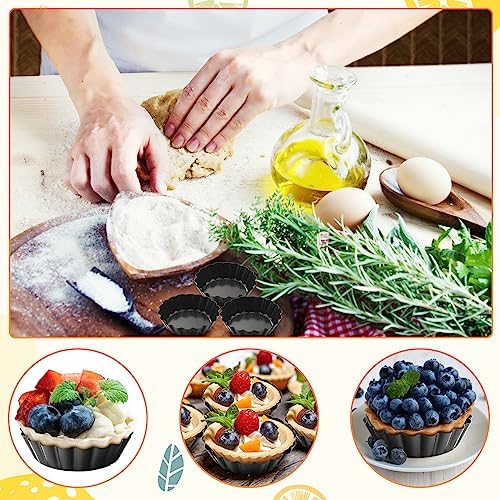Gejoy 32 Pcs Mini Tart Pans 3 Inch with Removable Bottom Nonstick