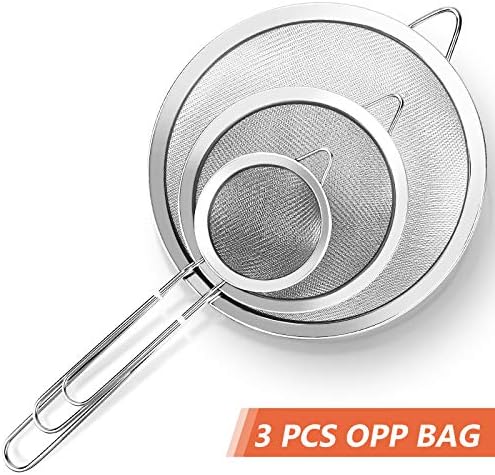 Fine Mesh Strainer, 3-Piece Stainless Steel Colander Sifter Set with