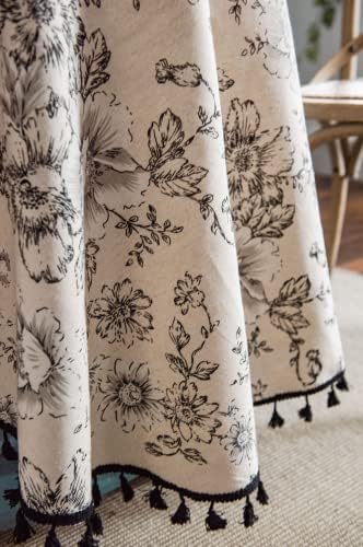 F-CHU Floral Round Tablecloth 60 Inch Cotton Linen Table Cloth with