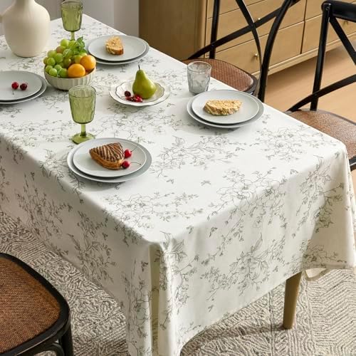 Green Floral Tablecloth Vintage French Rustic Linen Tablecloth