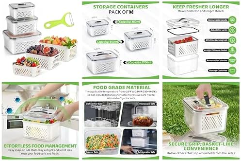 3 Pack BPA-Free Plastic Fruit Containers for Fridge