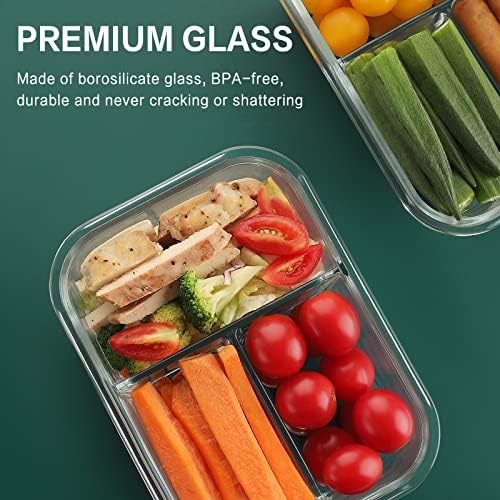 8 Pack 3-Compartment 36oz Glass Meal Prep Containers with Lids