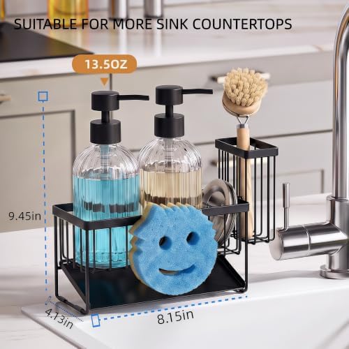 Kitchen Soap Dispenser Set with Sponge Holder, Clear Glass