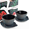 Blue Cast Iron Tea Cup Set of 2 with Leaf Saucers