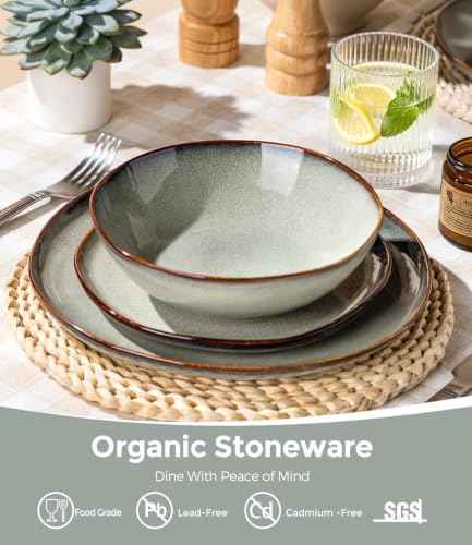 GBHOME Stoneware Dinnerware Sets for 8,24 Piece Rustic Plates and Bowls Set