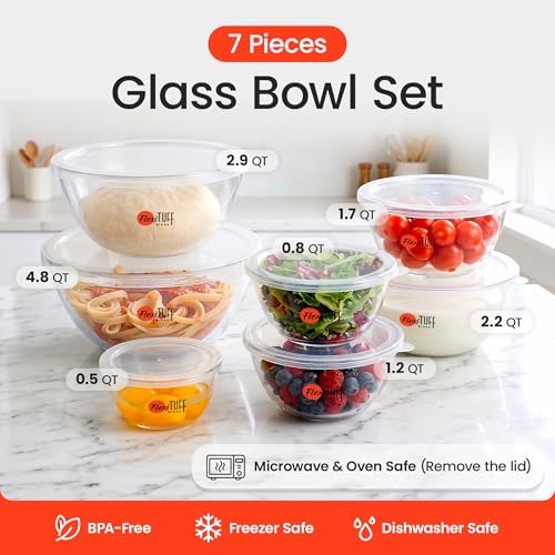 14pcs Set Salad Bowls (7 Airtight & 7 Lids) | Clear Salad Mixing Bowl