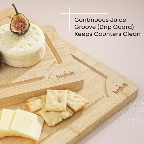 JoyJolt Bamboo Cutting Boards - Large & Small Wooden Board - Serving