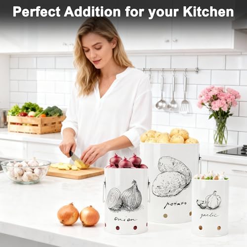 Kitchen Potato and Onion Storage Bin,Metal Vegetable Storage Bins Set