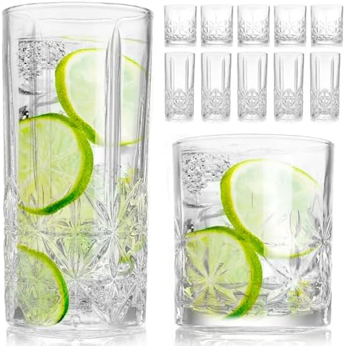 LemonRoad 12 Pcs Drinking Glasses Set Highball Whiskey Glasses, Star