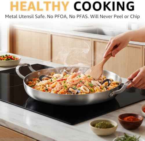 Inqibee 12 Inch Tri-Ply Stainless Steel Paella Pan