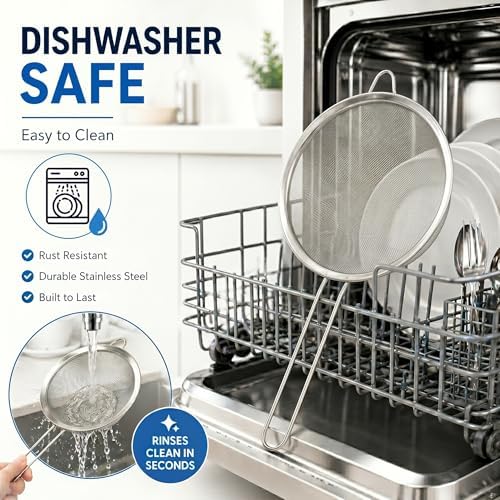 HiramWare Fine Mesh Strainer, Large Stainless Steel Colander with