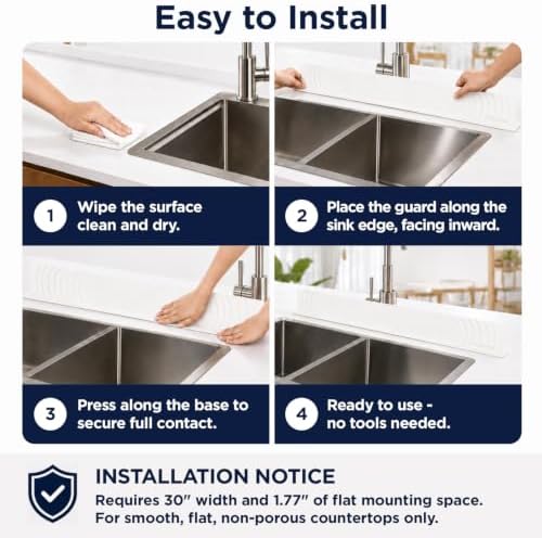 30" (75cm) Kitchen Sink Splash Guard, Silicone Water Guard - White