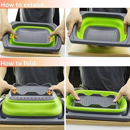 Green Collapsible Silicone Drain Basket Foldable Fruit Vegetable