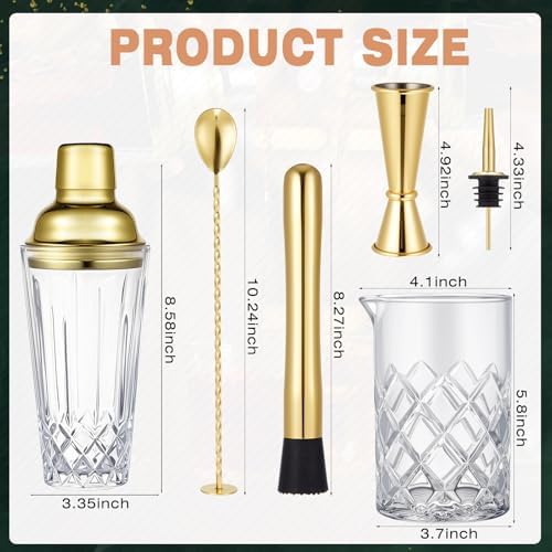 Mifoci 7 Pcs Gold Cocktail Shaker Set 304 Stainless Steel 14oz Bar
