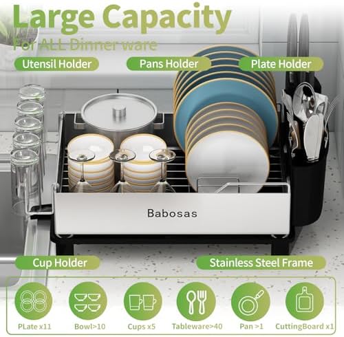 Large 304 Stainless Steel Dish Drying Rack, Black