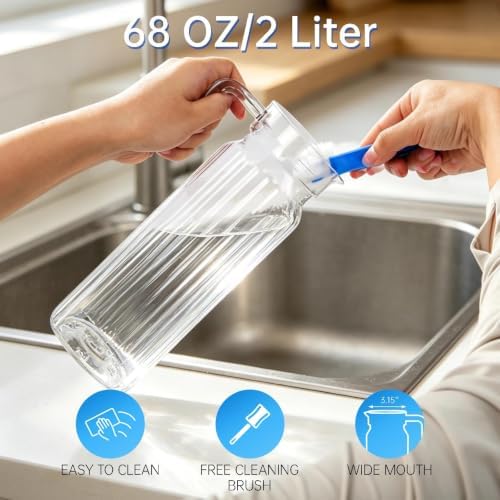 2 Pack Plastic Pitcher with Lid and Handle, Unbreakable Acrylic Juice