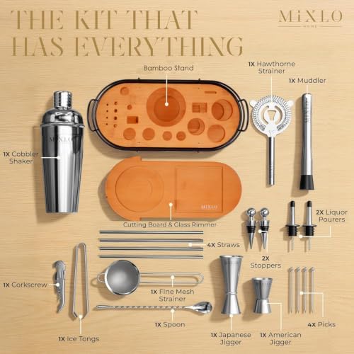 Mixology Bartender Kit - 22Pcs Bar Set Cocktail Shaker Set w Brown Bar