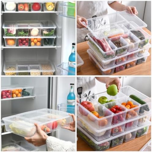 Divided Fridge Food Storage Container Box with Lid, PP Organizer Bin