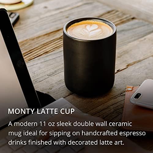 Fellow Monty Milk Art Cups - Double Wall Ceramic Latte Mug, 11 oz
