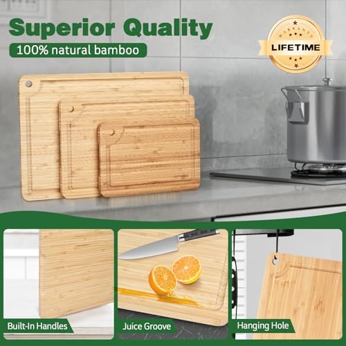 Bamboo Cutting Boards for Kitchen, 15"L x 10"W Juice Groove Cutting