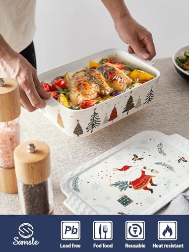 Samsle Ceramic Baking Dish with Lid, 76 oz Casserole Pan, White