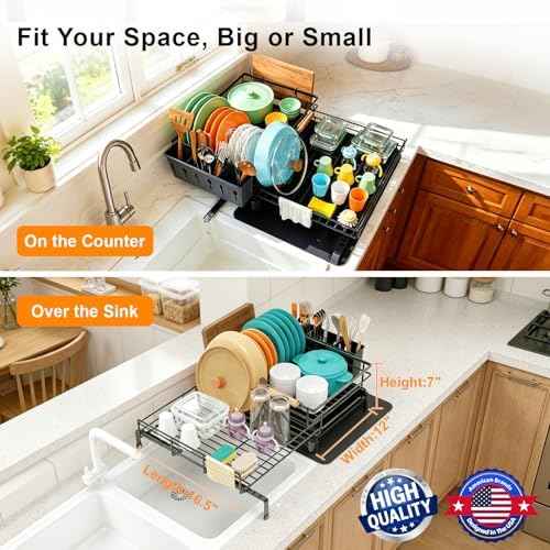4-in-1 Expandable Dish Drying Rack, 12"-22" Over Sink Dish Drainer
