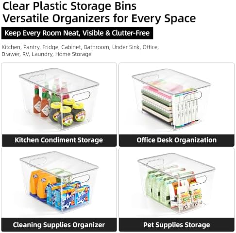 8 Pack Clear Plastic Storage Bins with Lids, XLarge