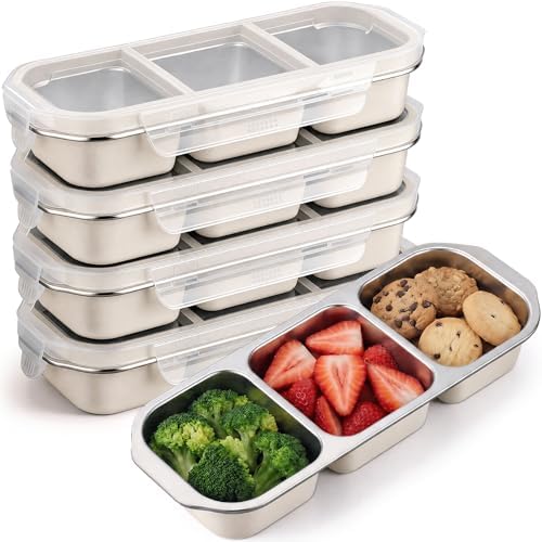 FoldTier 20oz Stainless Steel Snack Container Bento Box, Beige, 4 Pack