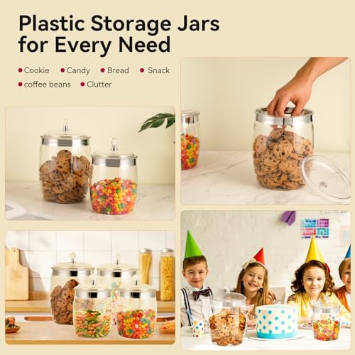 2 Pcs Candy Cookie Jar with Lids - 128 Oz & 74 Oz Plastic Clear