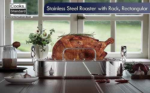 Cooks Standard Classic 14 x 12 Inch Stainless Steel Roaster Pan with V-Shaped Rack, Turkey Roasting Pan with Rack, Large Capacity, Oven and Dishwasher Safe