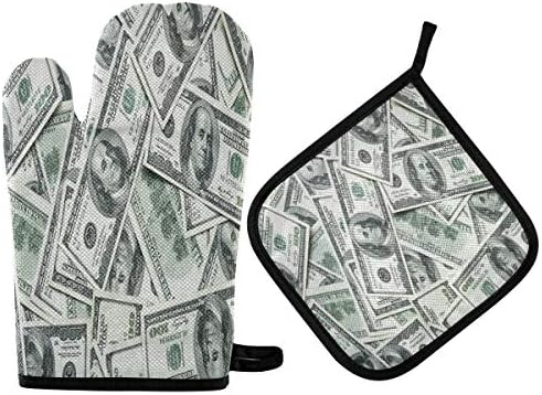 QMXO Funny American Dollar Money Oven Mitts Quilted Cotton Lining