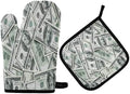 QMXO Funny American Dollar Money Oven Mitts Quilted Cotton Lining