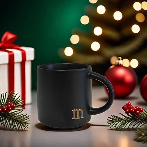 COLLECTIVE HOME Black Ceramic Coffee Mug, 15 oz Golden Monogram Tea