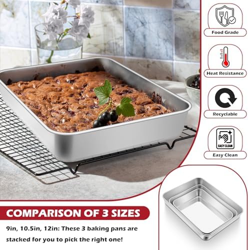 Leonyo 121⁄3 x 93⁄4 Rectangular Cake Pan, Baking Sheets Set of 2