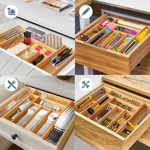 Sben Bamboo Cutlery Drawer Organizer, Bamboo, Medium