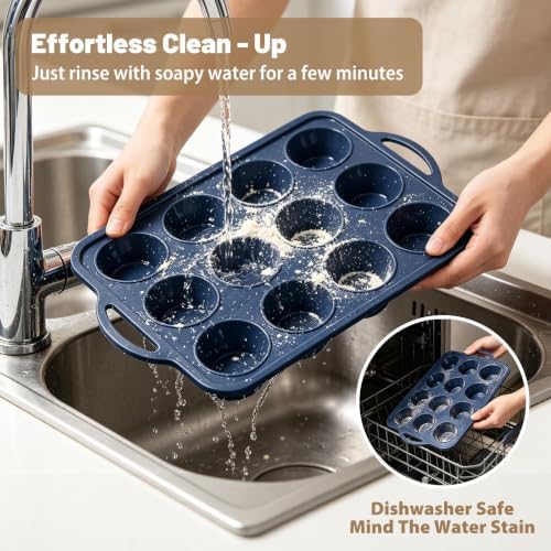 2 Pack Silicone Muffin Pan 12 & 24 with Frame Non Stick Cupcake Baking
