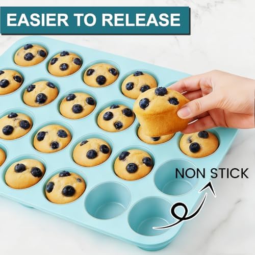 CAKETIME Silicone Mini Muffin Pan, 2 Pack 24 Cups Nonstick Mini