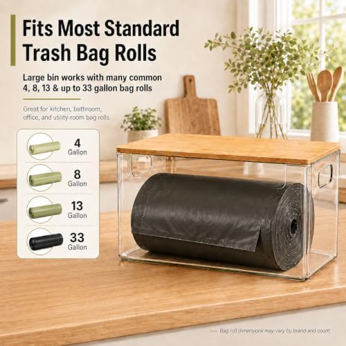 3 Pack Pantry Organizers and Storage Bins with Bamboo Lids,Trash Bag
