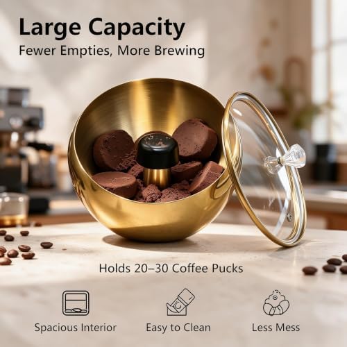 1.8L Espresso Knock Box with Glass Lid, Magnetic Knock Bar, Gold
