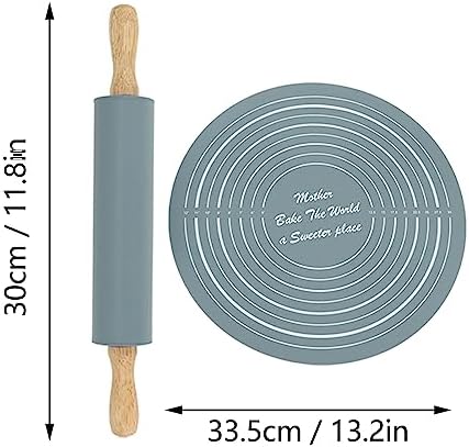 Tissting Silicone Rolling Pin and Kneading Mat Set, 13.2in/33.5cm