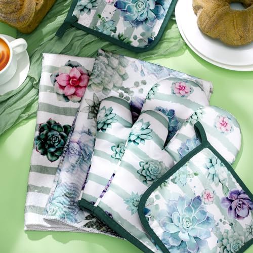 Bencailor 6 Pcs Kitchen Towels Pot Holders and Oven Mitt Set