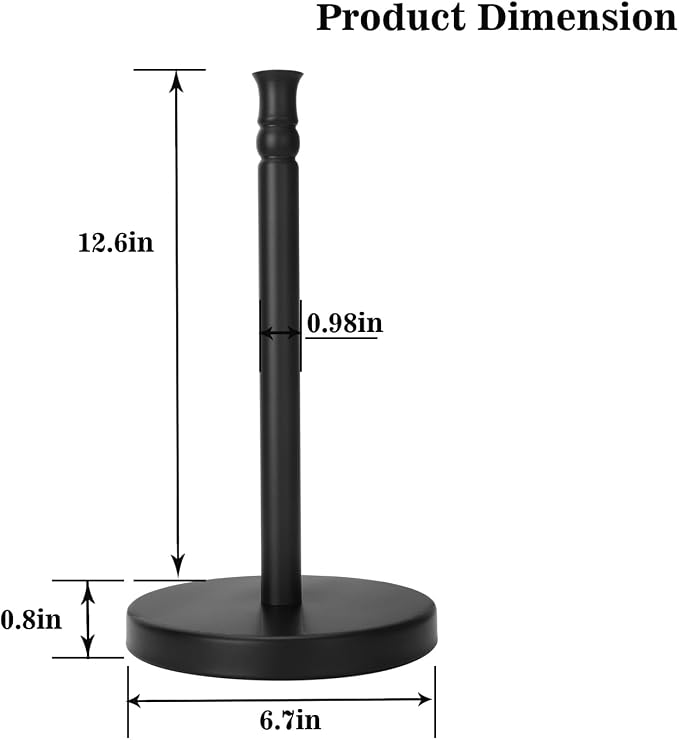 Black Paper Towel Holder Countertop, Stainless Steel Heavy Weighted Base - Image 7